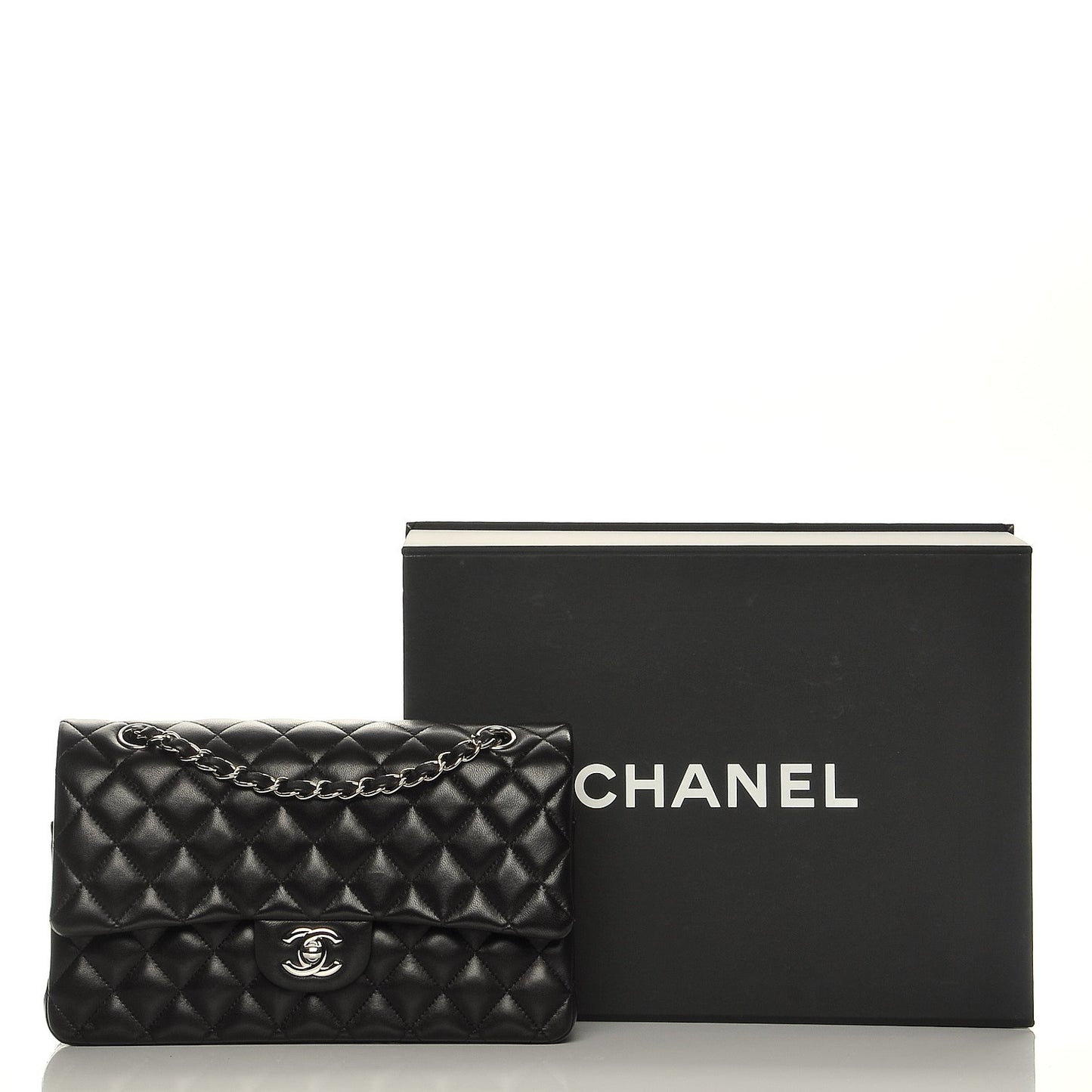 Lambskin Quilted Medium Double Flap Black