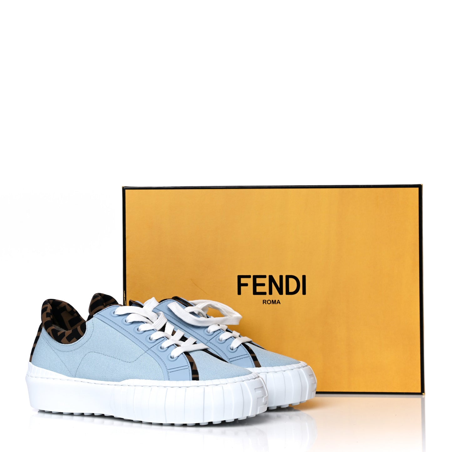 Canvas Lycra TPU FF Womens Fendi Force Low Top Sneakers 39 Sky Tobacco Black
