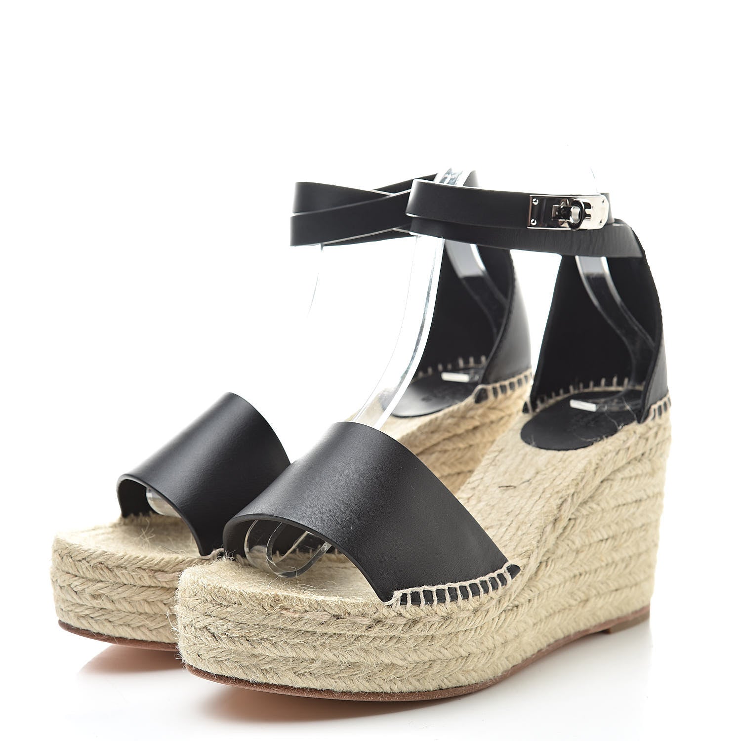 Hermes Calfskin Tivoli Espadrille Wedge Sandals 39 Black 3 of 8