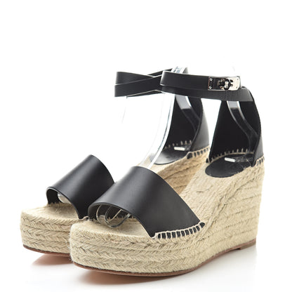 Hermes Calfskin Tivoli Espadrille Wedge Sandals 39 Black 3 of 8