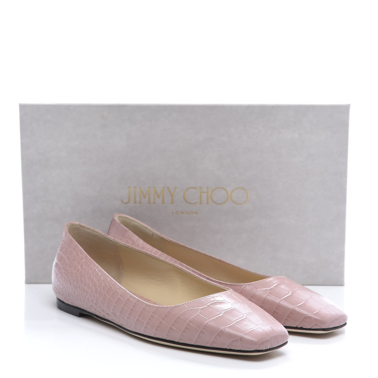 Crocodile Embossed Calfskin Mirele Ballet Flat 37 Blush