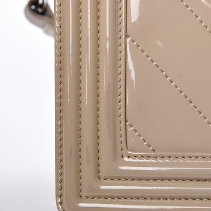 Chanel Patent Chevron Quilted New Medium Boy Flap Beige 12 of 15