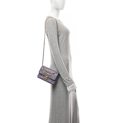 Chanel Shiny Lambskin Quilted Mini Pearl Logo Flap Light Purple 2 of 10