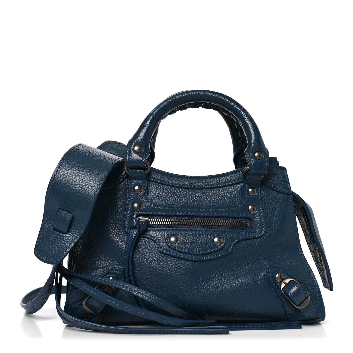 Balenciaga Grained Calfskin Neo Classic Silver Hardware Mini City Petrol Blue 1 of 10