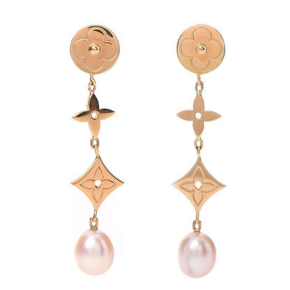 Louis Vuitton 18K Yellow Gold Pearl Idylle Blossom Monogram Drop Earrings 1 of 5