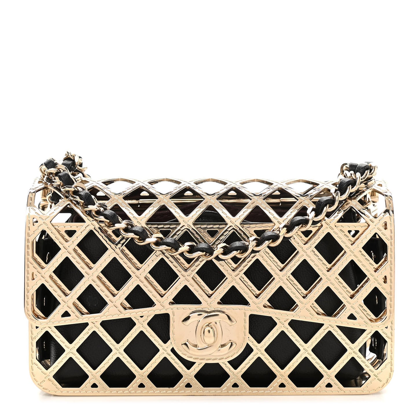 Metal Quilted Mini Rectangular Flap Gold