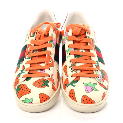 Gucci Calfskin Web Strawberry Print Womens Ace Sneakers 38.5 Ivory Red Green 5 of 11