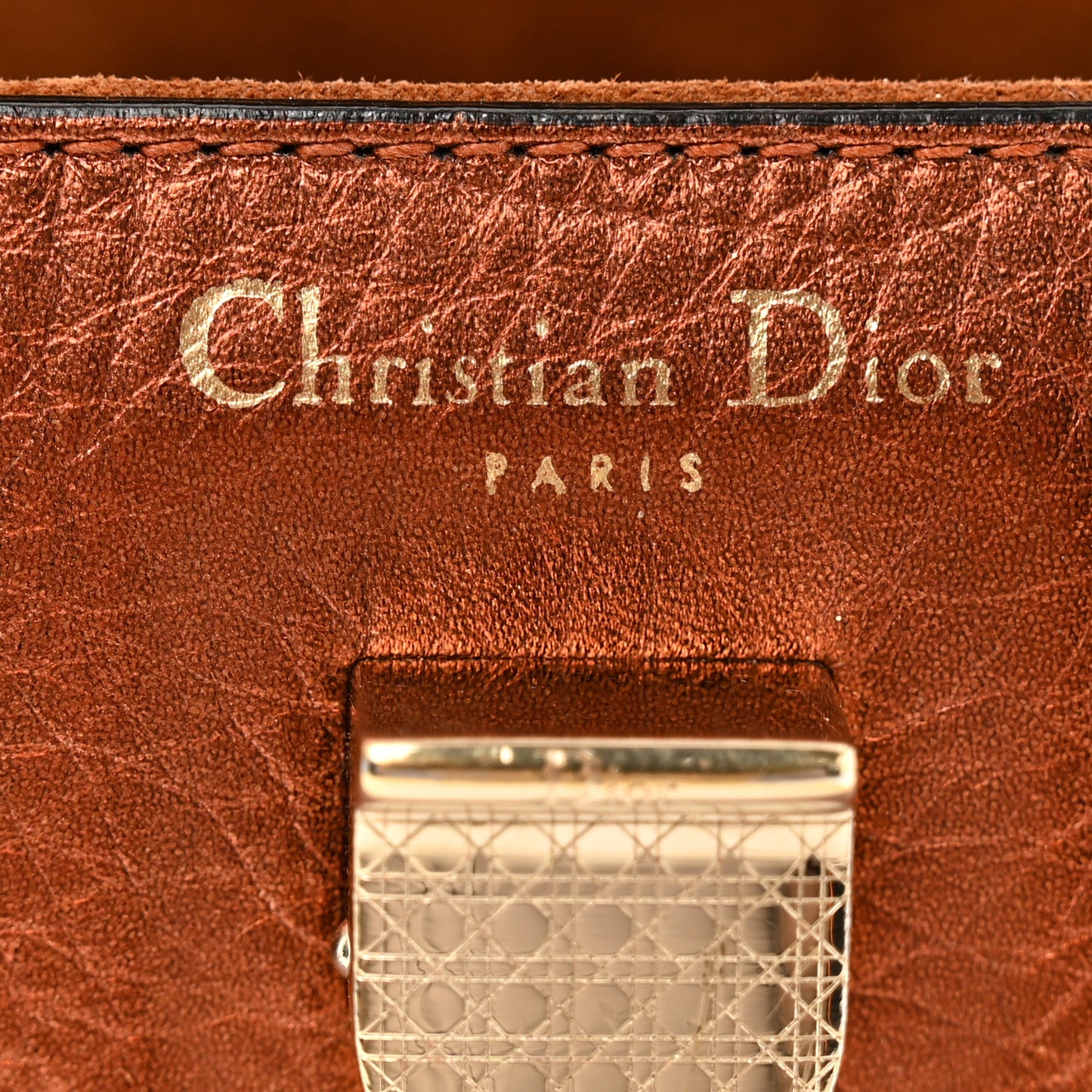 Metallic Grained Calfskin Mini Diorever Flap Orange