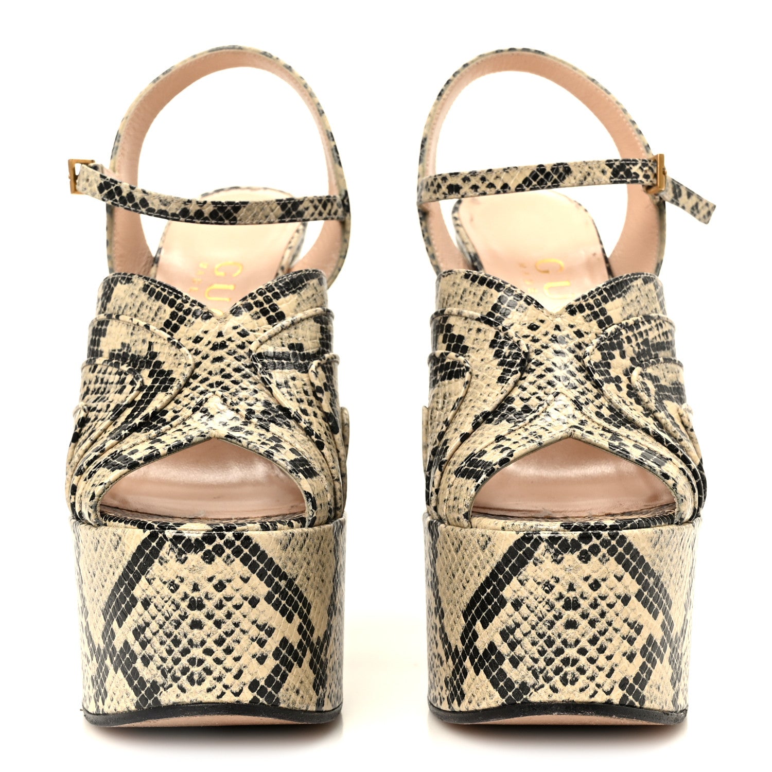 Gucci Calfskin Python Print Keyla Platform Slingback Sandals 37.5 Beige Avana 3 of 9