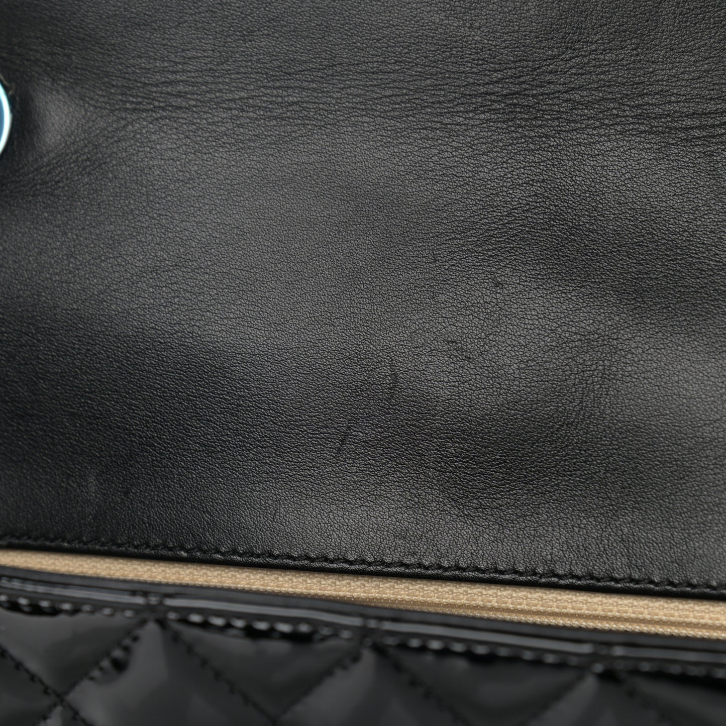 Patent Diagonal Quilted Flap Black