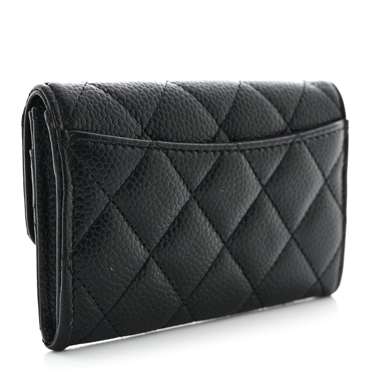 Caviar Quilted Flap Card Holder Wallet Black
