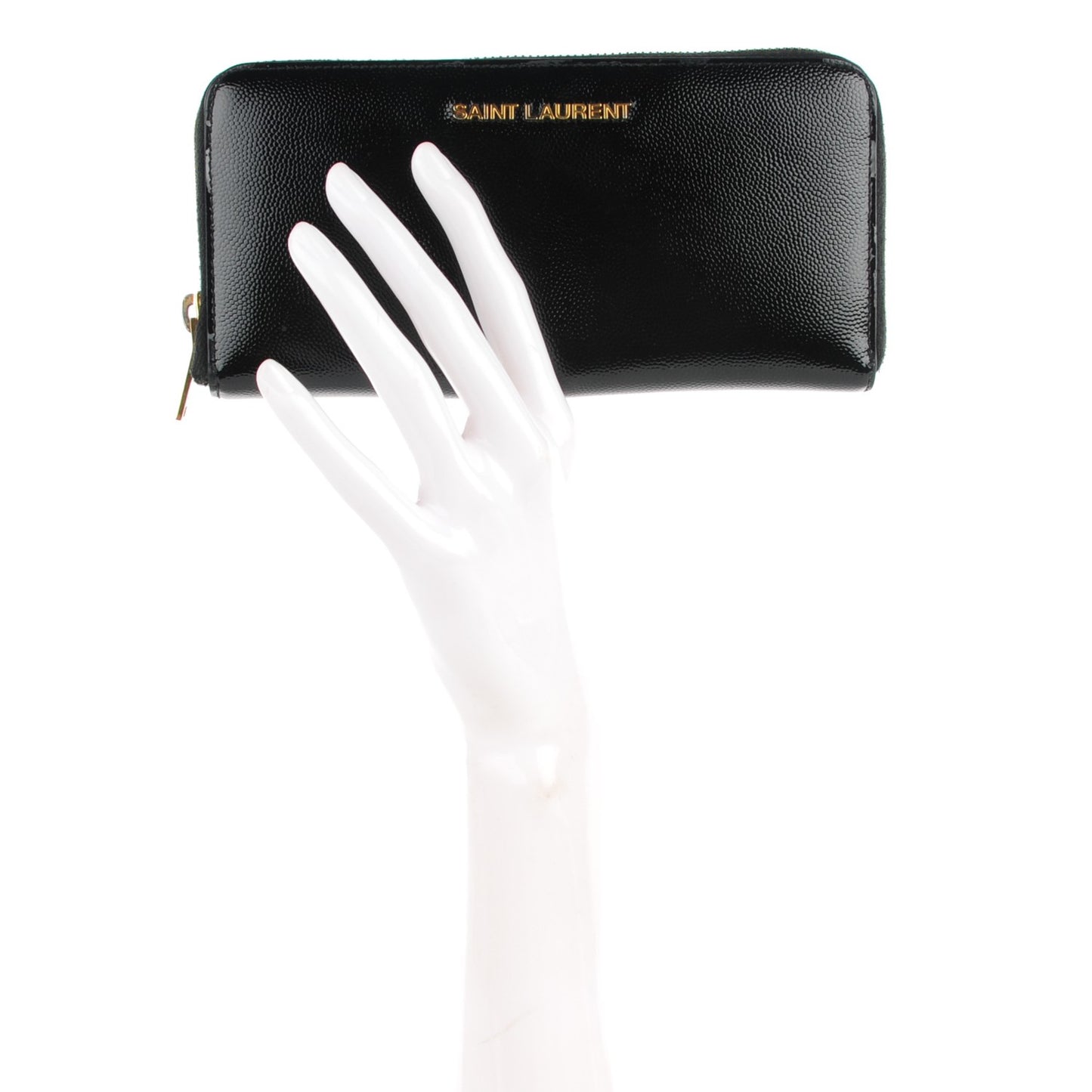 Patent Grain De Poudre Classic Letters Zip Around Wallet Black