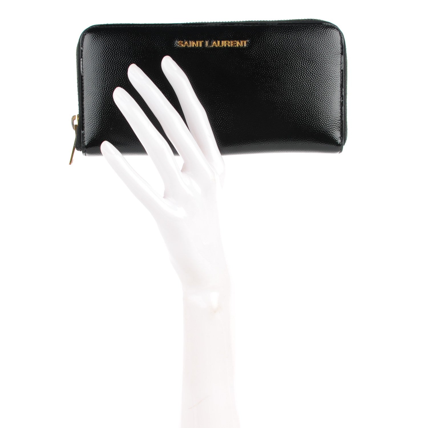 Saint Laurent Patent Grain De Poudre Classic Letters Zip Around Wallet Black 2 of 6
