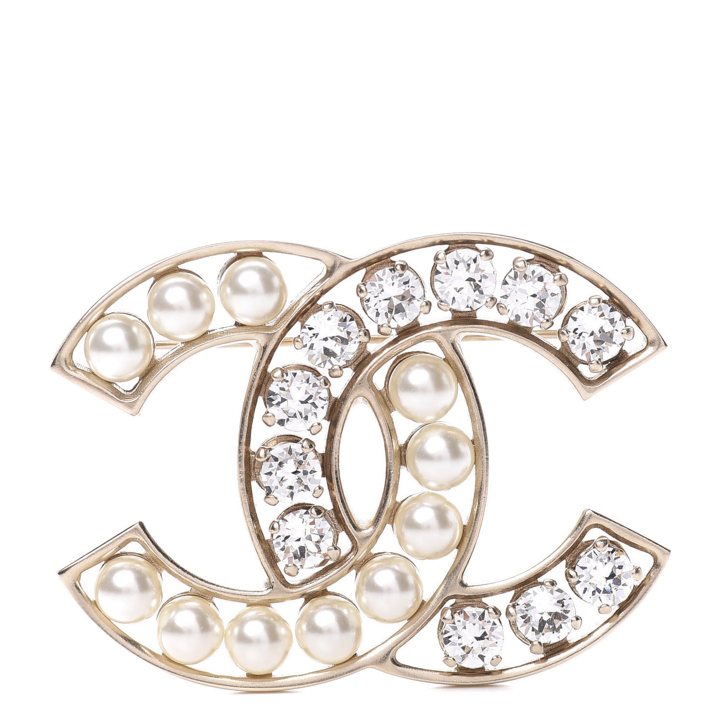 Pearl Crystal CC Brooch Gold Pearly White