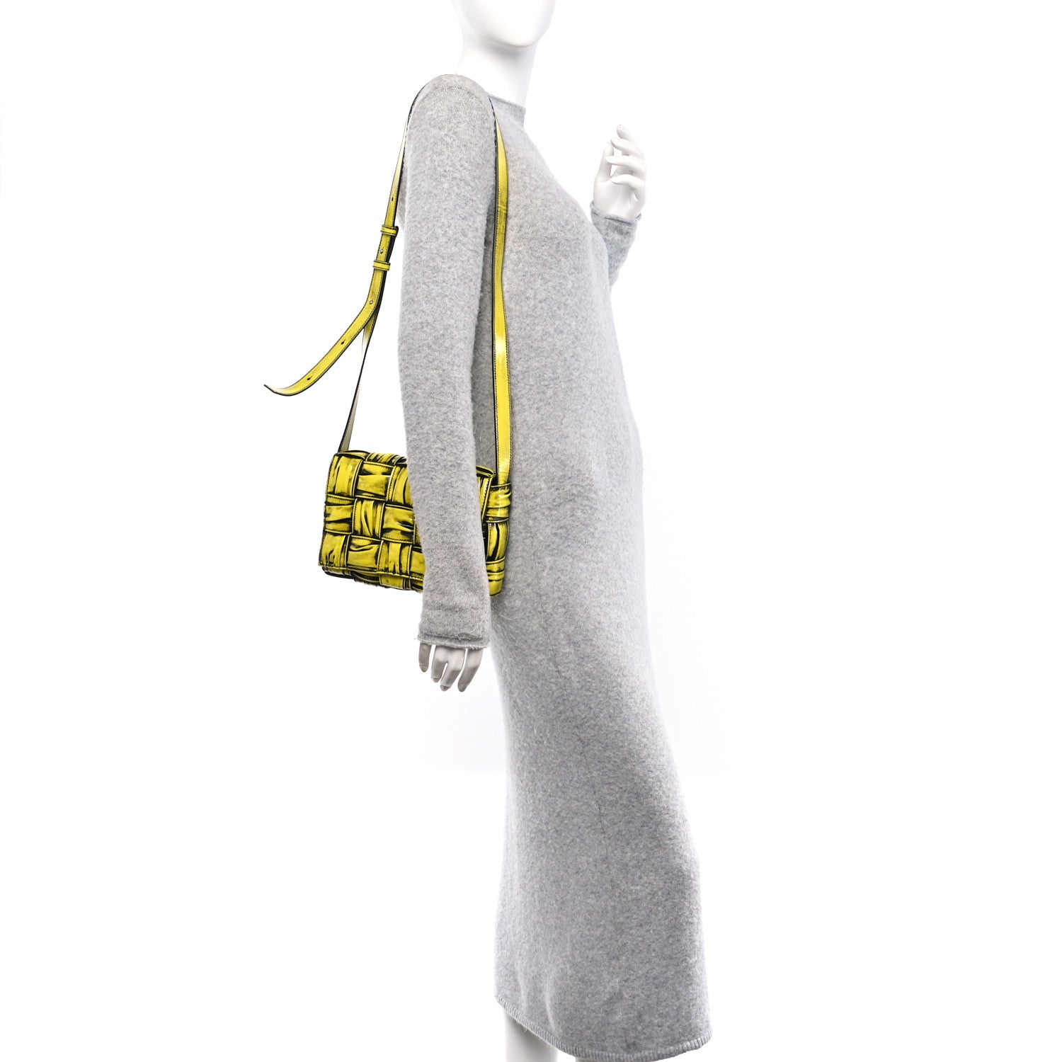 Bottega Veneta Patent Maxi Intrecciato Padded Cassette Crossbody Bag New Chartreuse Black 2 of 11