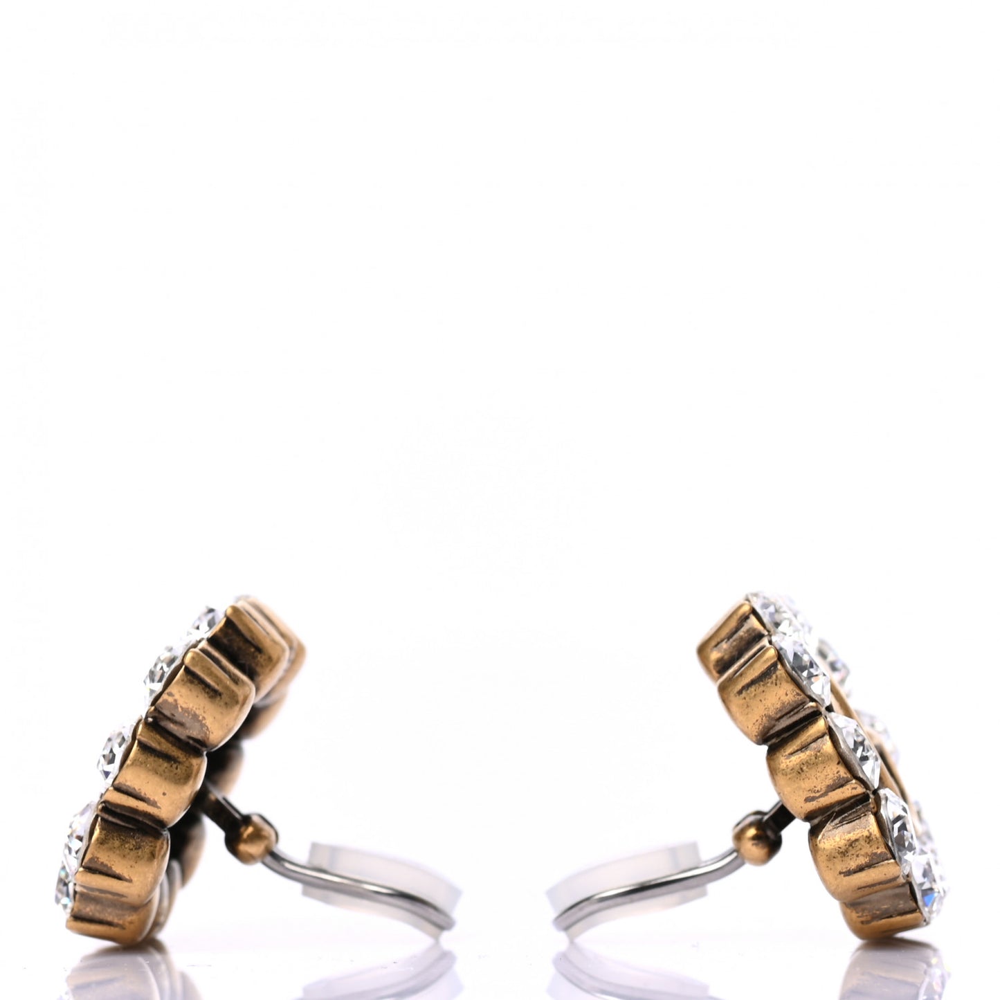 Metal Crystal Double G Clip On Earrings Aged Gold