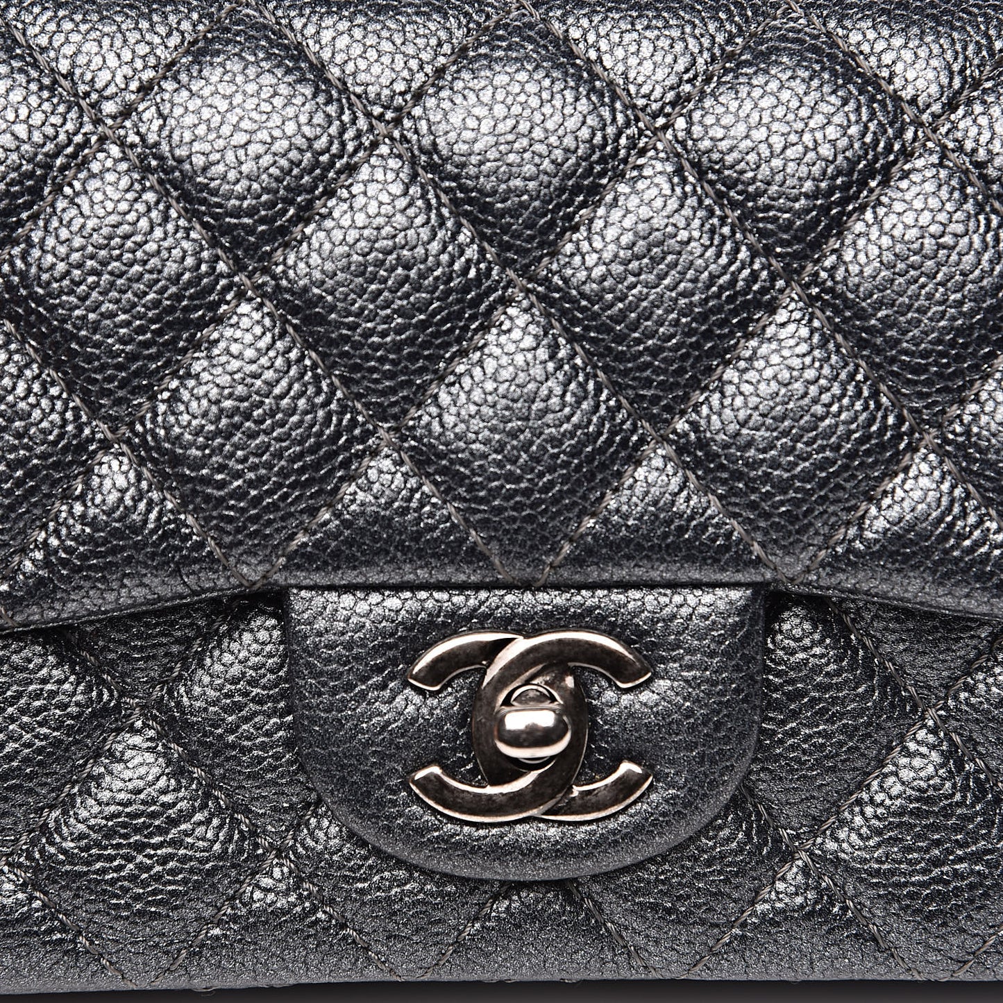 Pearly Caviar Quilted Mini Rectangular Flap Grey