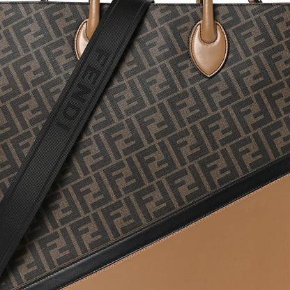 Fendi Glazed Fabric Vitello Cover FF 1974 Diagonal Bi-Color Vertical Tote Tobacco Moro Sand Black 8 of 10