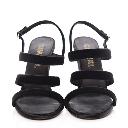 Chanel Velvet CC Sandals 41 Black 2 of 20