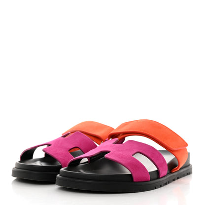 Hermes Suede Goatskin Womens Chypre Sandals 36 Rose Chapas Orange Synthetique 3 of 9
