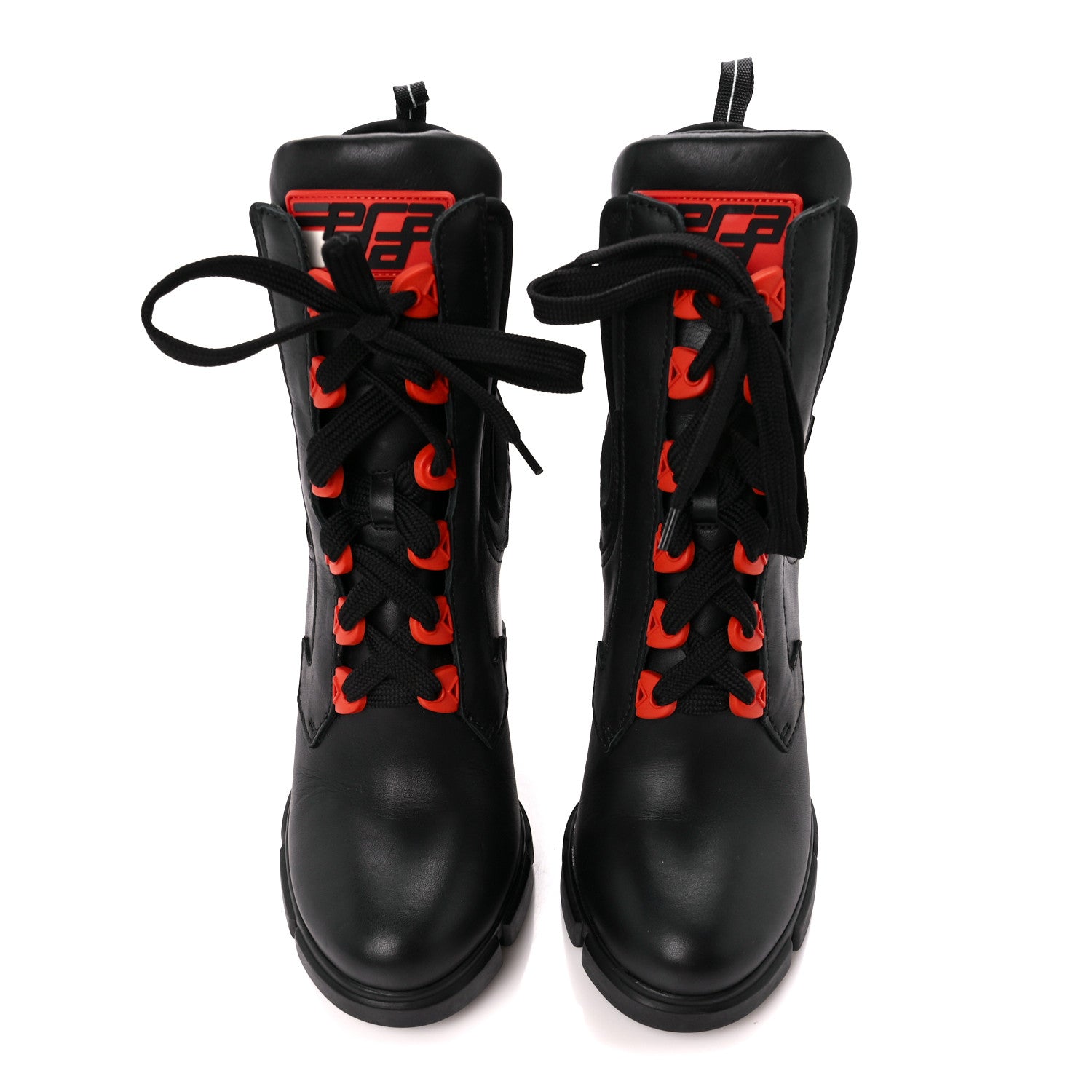 Prada Vitello Montana Neoprene Lace Up Chelsea 110mm Ankle Boots 39 Black Arancio 2 of 9
