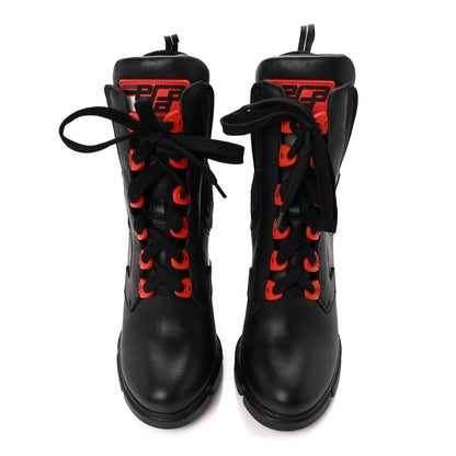 Prada Vitello Montana Neoprene Lace Up Chelsea 110mm Ankle Boots 39 Black Arancio 2 of 9