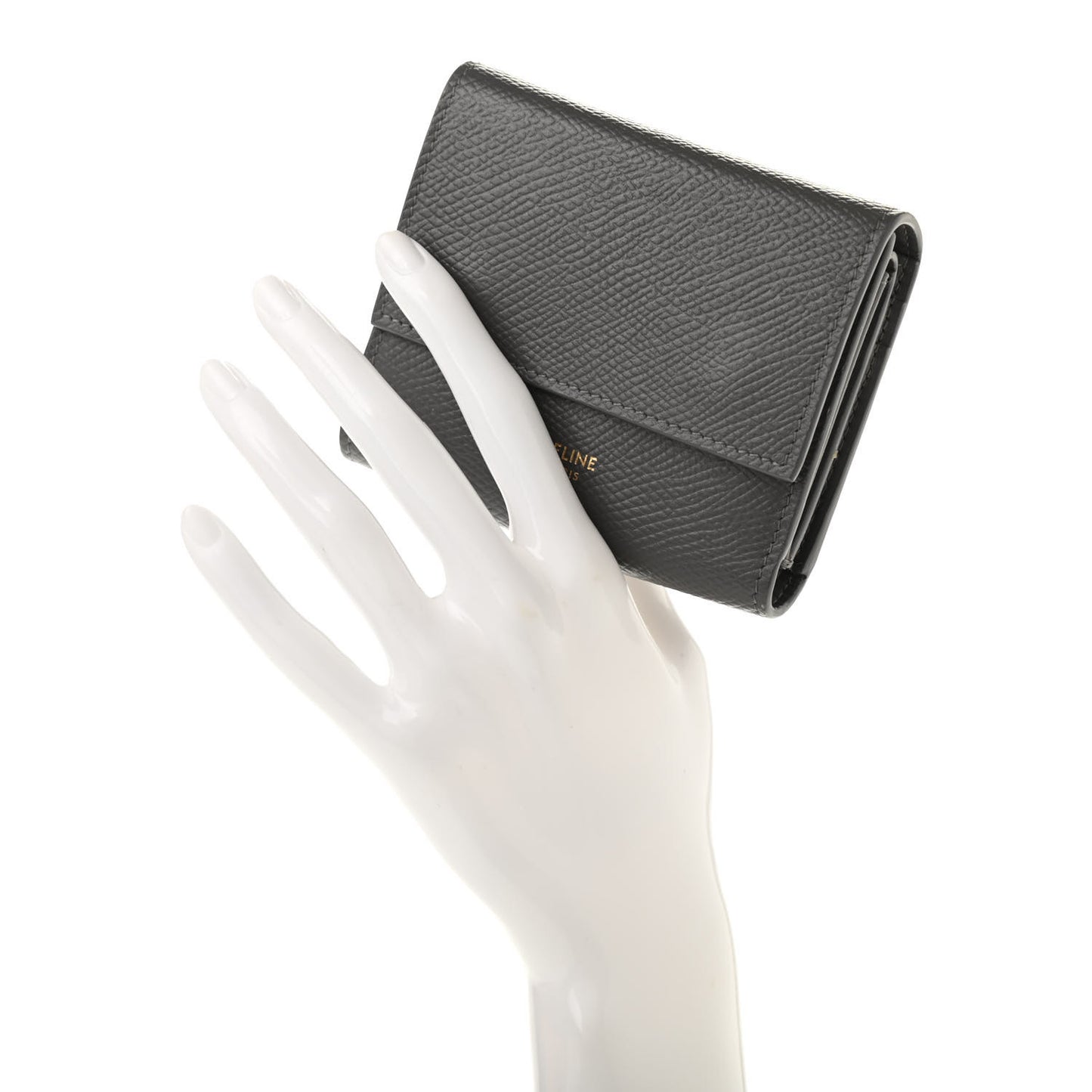 Grained Calfskin Small Tri-Fold Wallet Grey