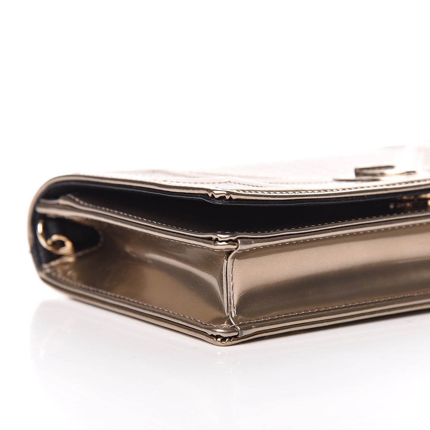 Metallic Patent Micro-Cannage Diorama Wallet on Chain Pouch Gold