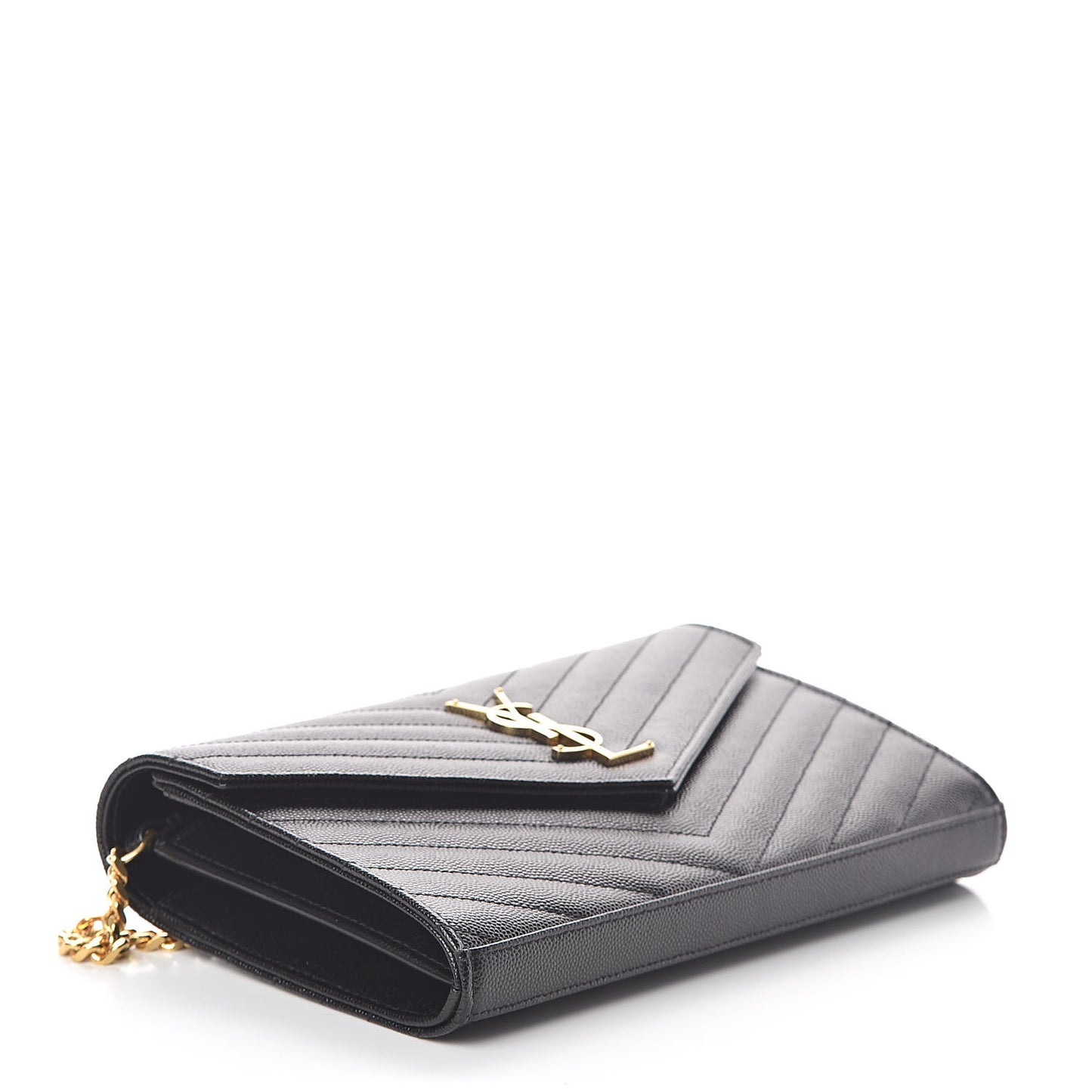 Grain De Poudre Matelasse Chevron Monogram Chain Wallet Black