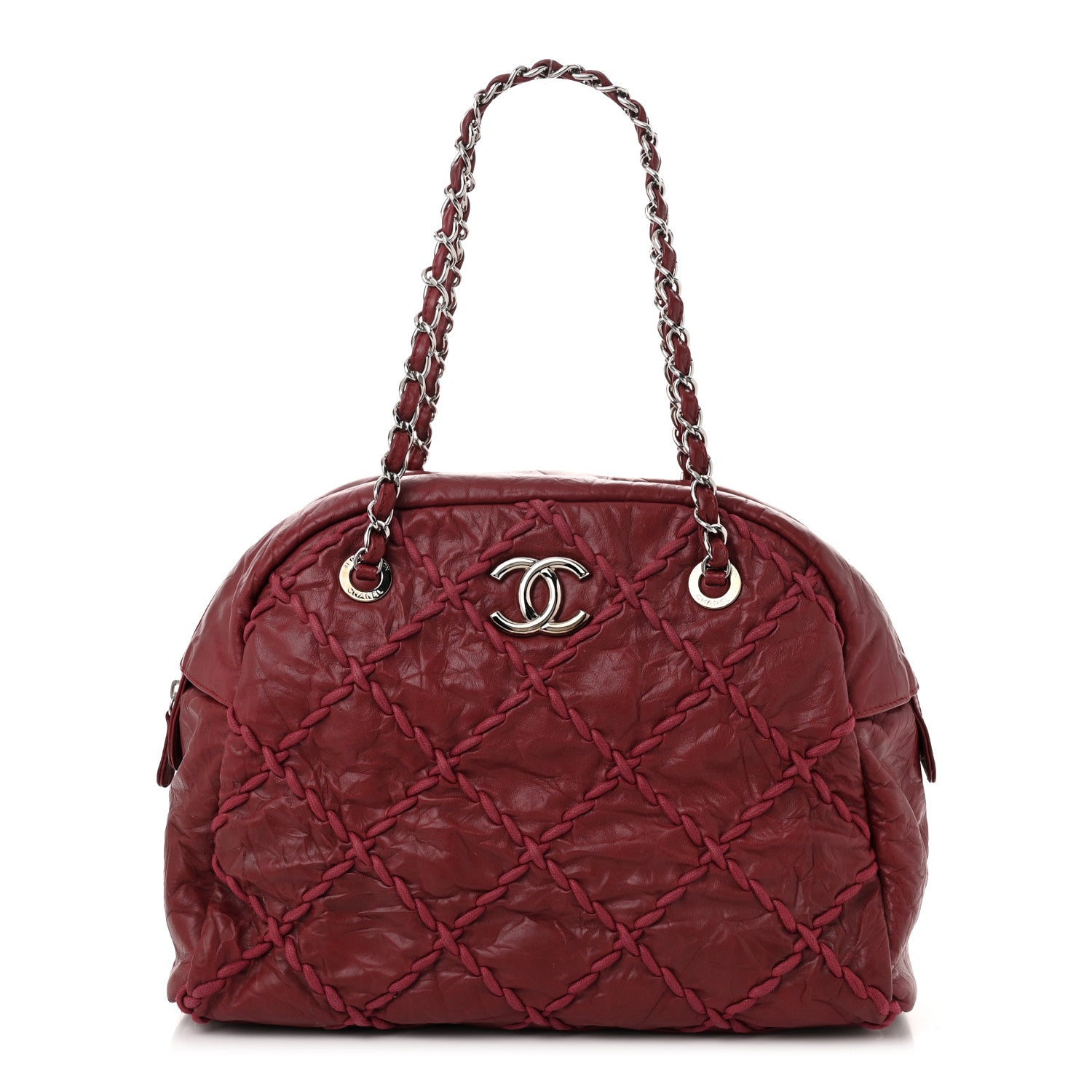 Chanel Crinkled Calfskin Ultra Stitch Bowling Bag Red 1 of 11