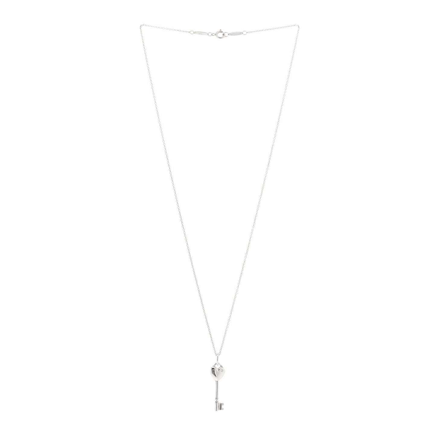 Sterling Silver Diamond Heart Key Pendant Necklace