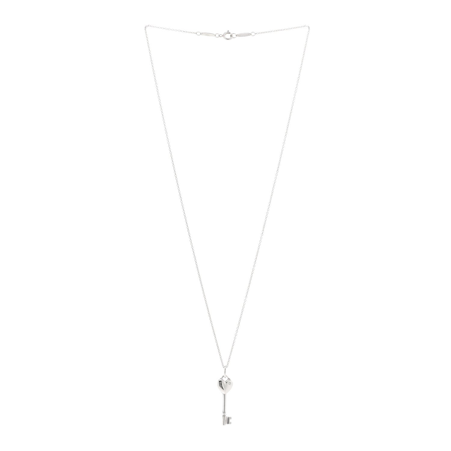 Tiffany Sterling Silver Diamond Heart Key Pendant Necklace 3 of 6