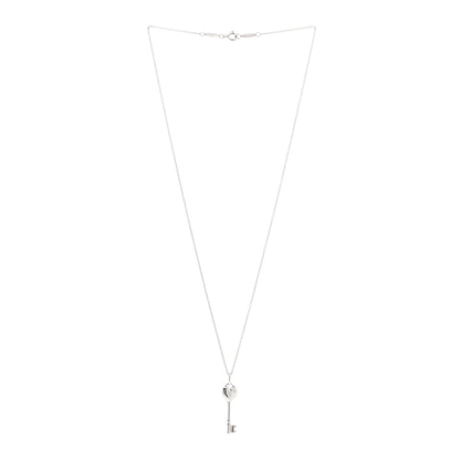 Tiffany Sterling Silver Diamond Heart Key Pendant Necklace 3 of 6