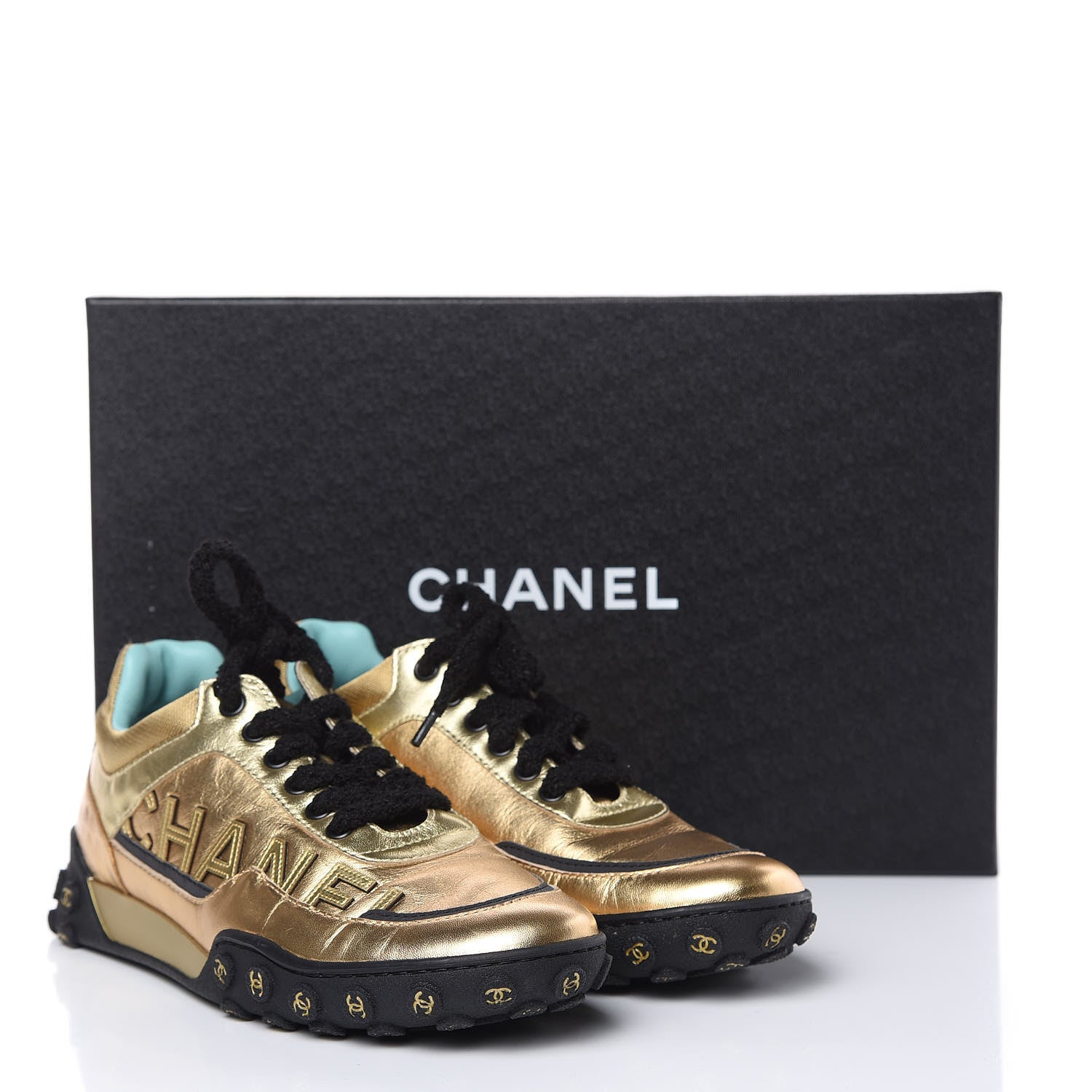 Chanel Metallic Lambskin Satin Finish CC Womens Sneakers 36.5 Gold 8 of 8