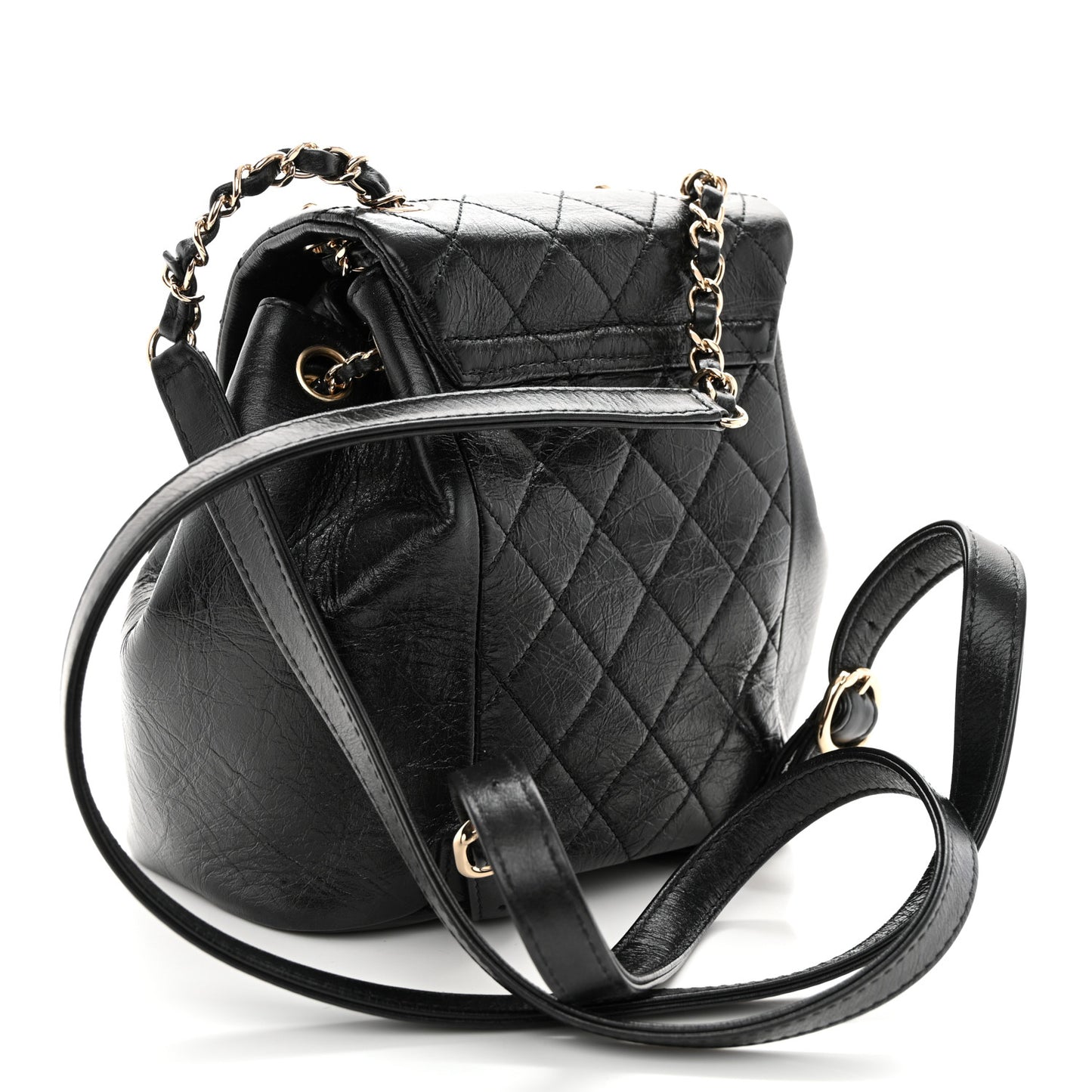 Lambskin Quilted Small Duma Drawstring Backpack Black