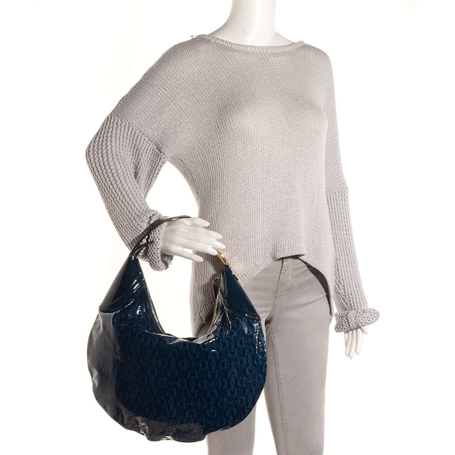 Gucci Patent Calfskin Horsebit Embossed Glam Hobo Blue 2 of 7