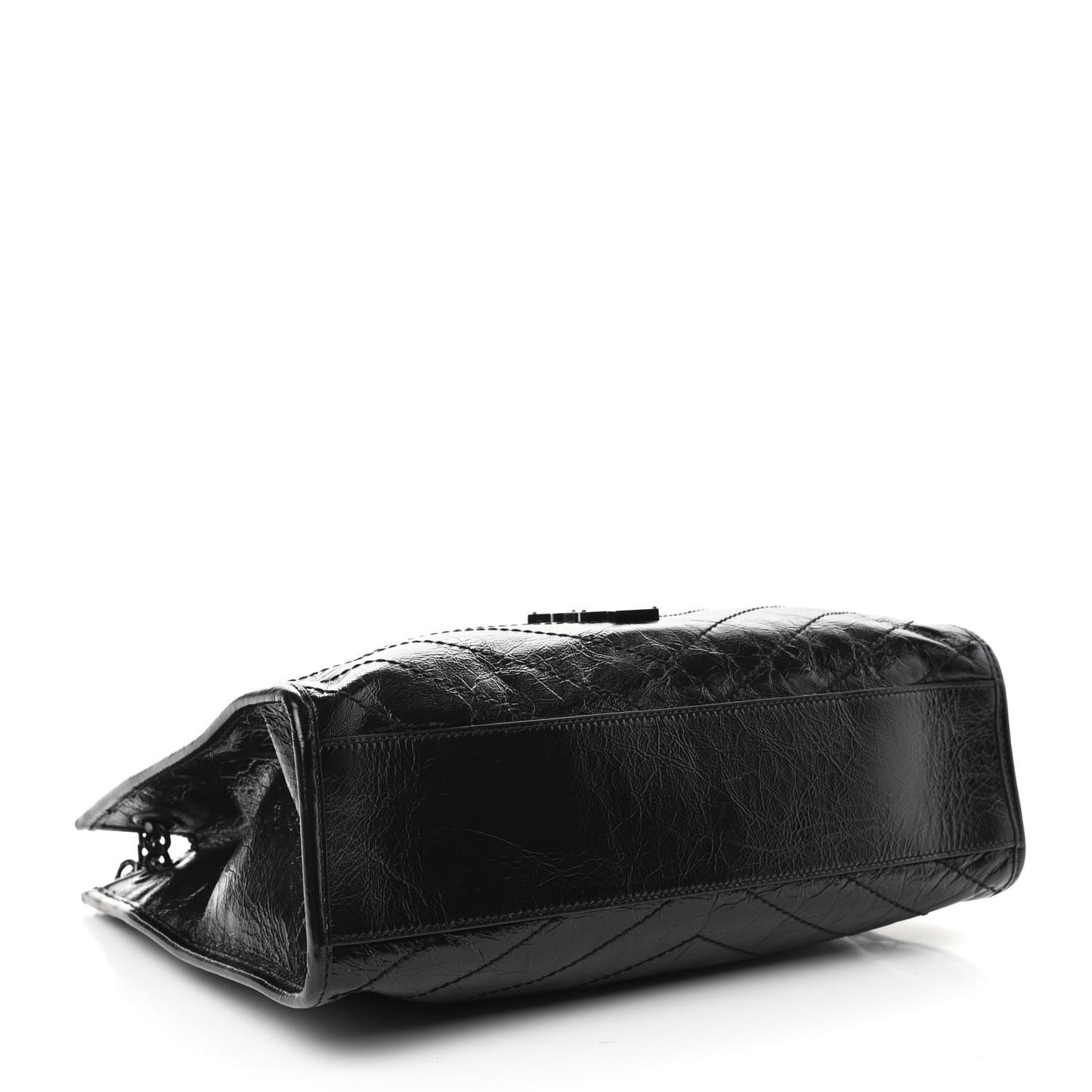 Crinkled Calfskin Matelasse Monogram Medium Niki Shopper Tote Black