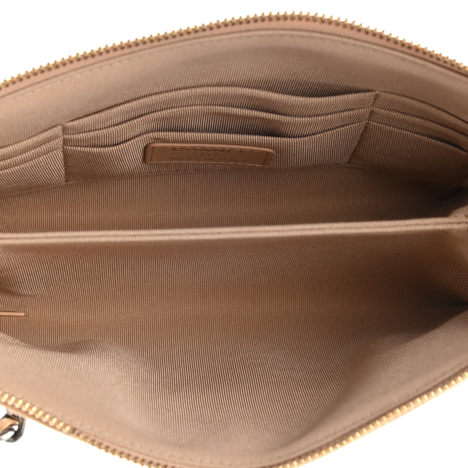 Chanel Shiny Goatskin Quilted Chanel 19 Small Pouch With Handle Beige 5 of 8
