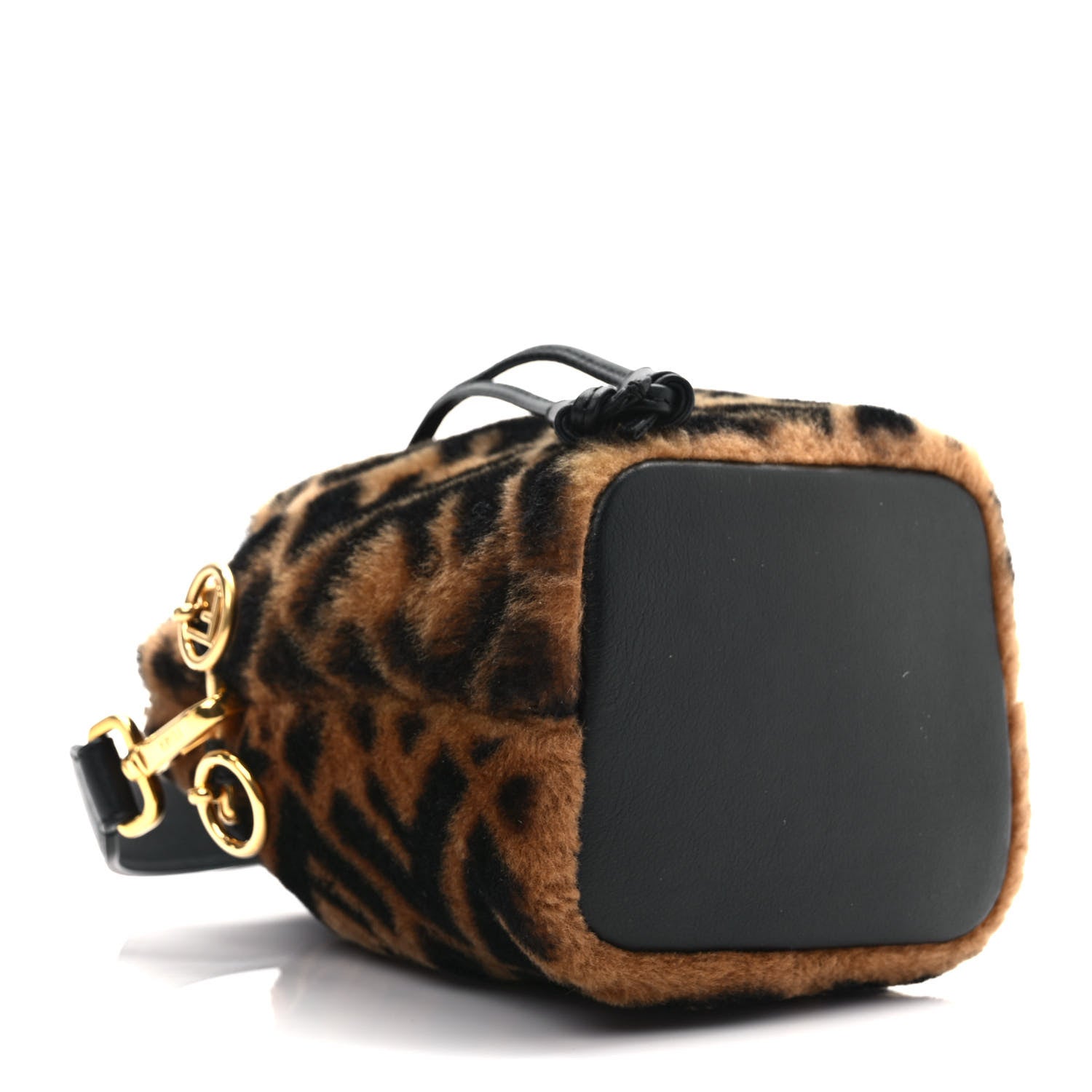 Fendi Shearling Vitello Dolce F is Fendi Macro FF 1974 Mini Mon Tresor Bucket Bag Tobacco Black 4 of 9