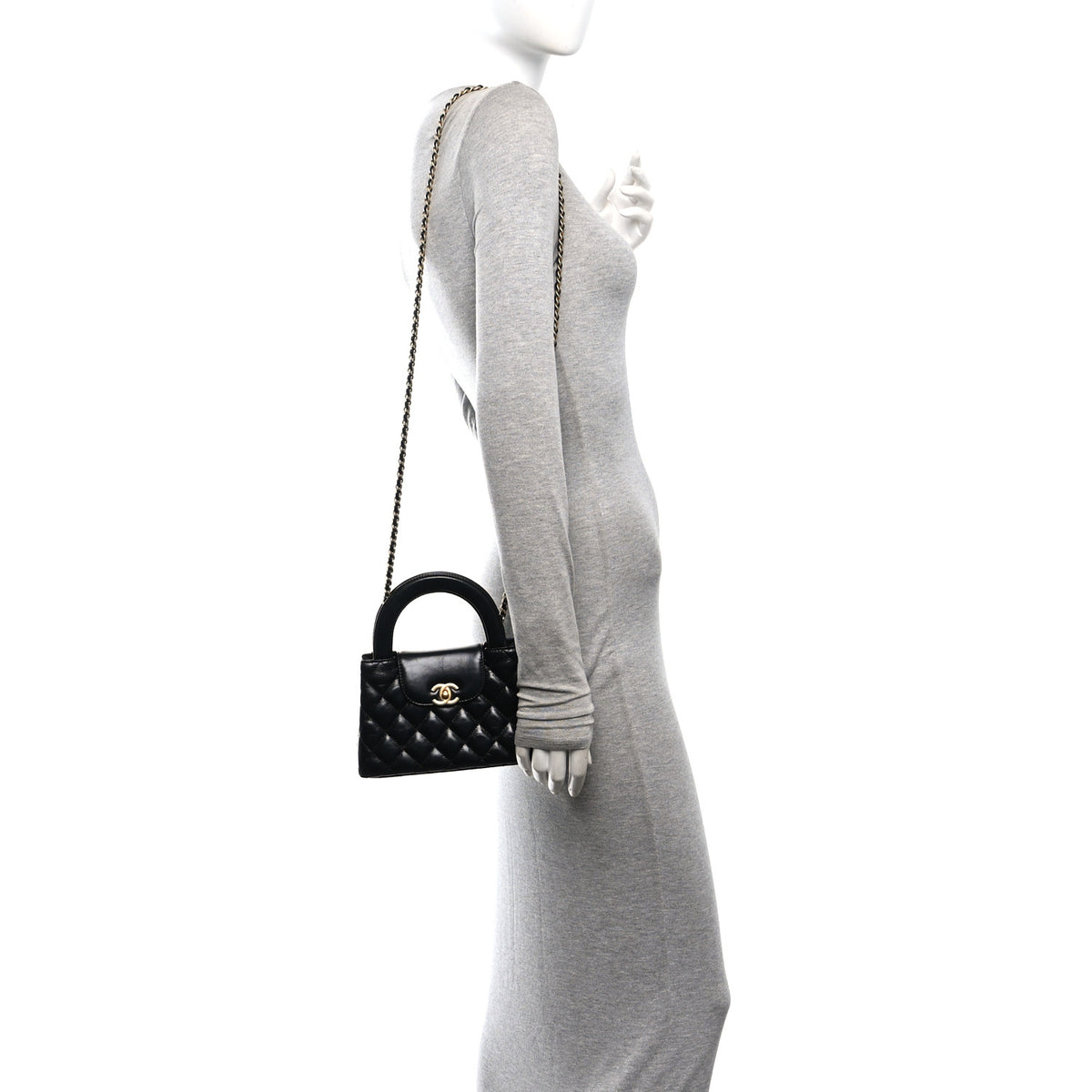Chanel Shiny Aged Calfskin Quilted Nano Kelly Shopper Black 2 of 11