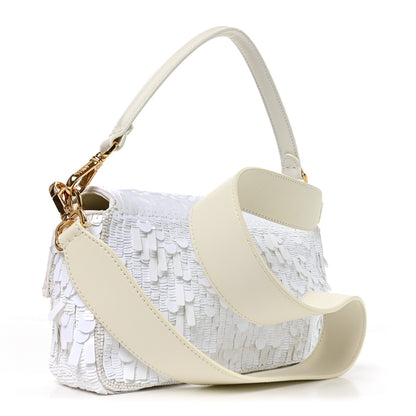 Fendi Sequin Paillettes Vitello Grace Sex and the City Baguette White 3 of 10