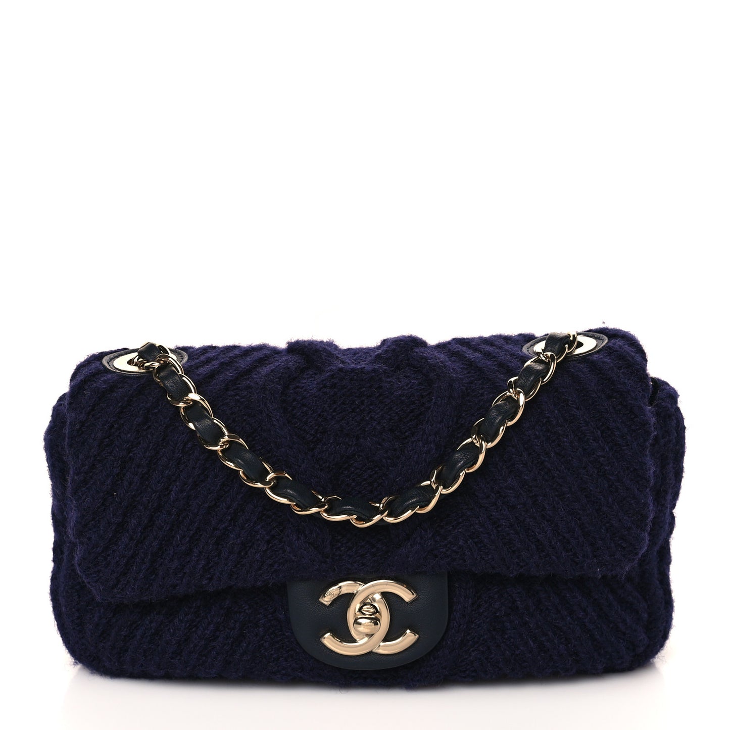 Cable Knit Small Flap Navy Blue