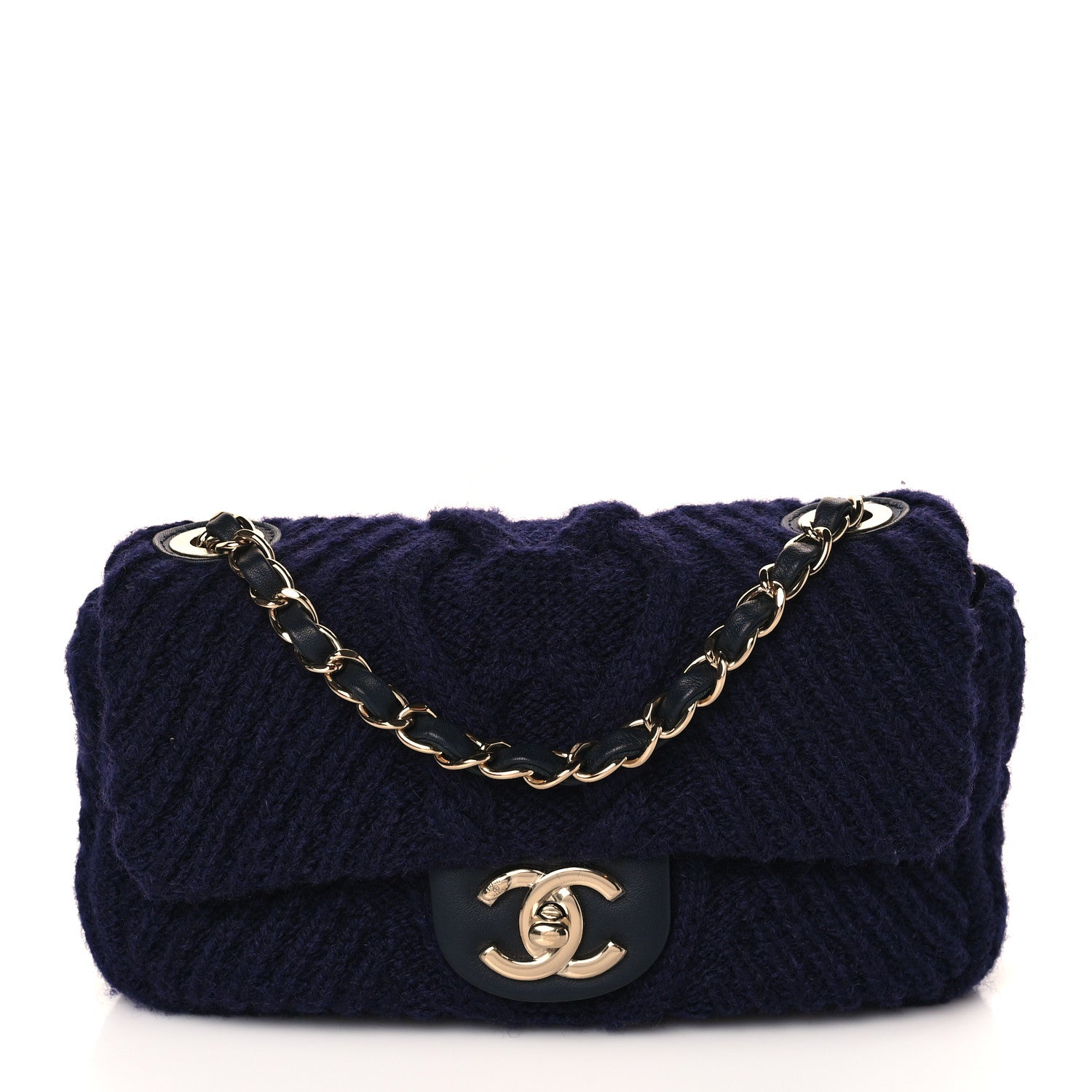 Chanel Cable Knit Small Flap Navy Blue 1 of 9