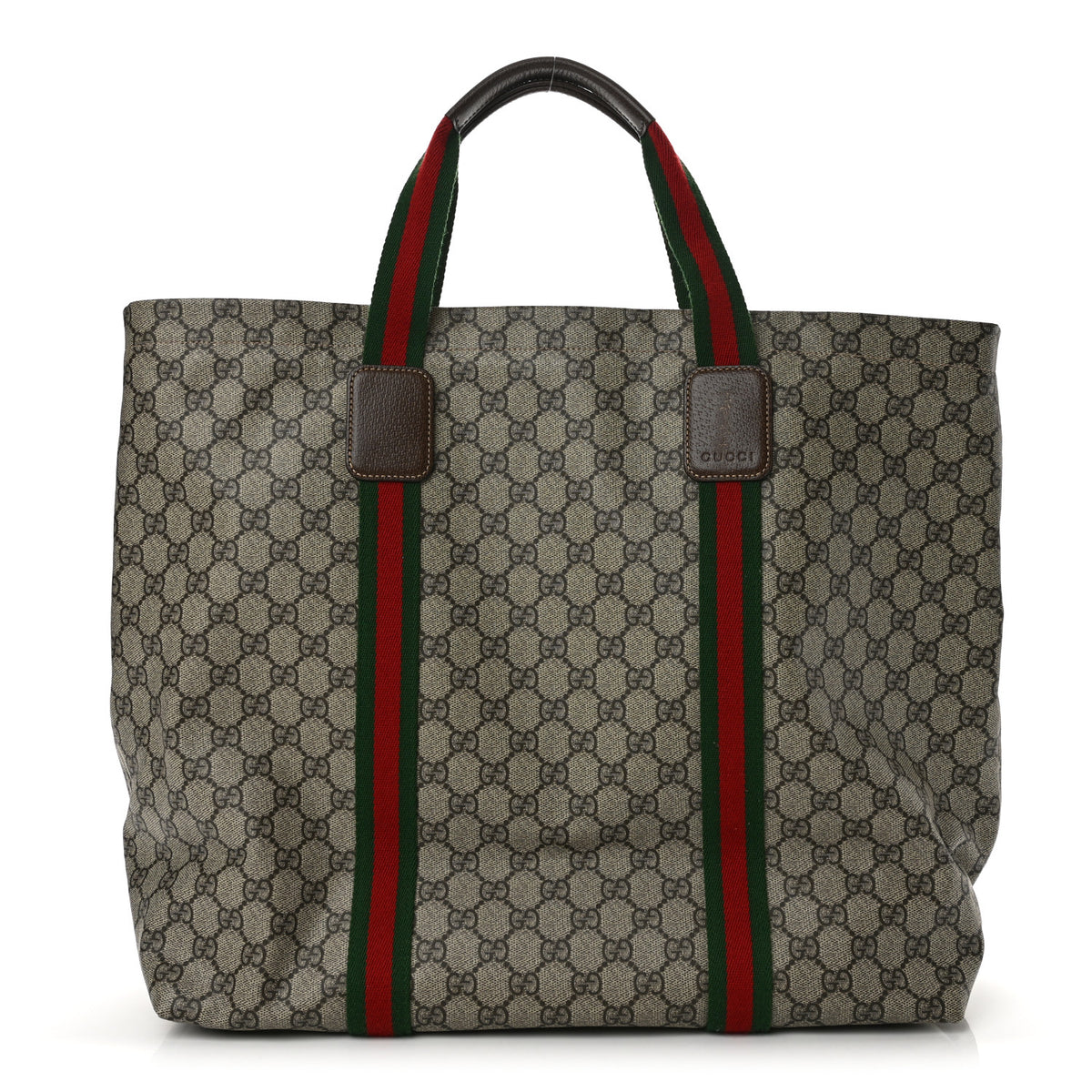 Gucci Tender GG Supreme Monogram Textured Dollar Calfskin Web Tote Beige Ebony New Acero 1 of 10