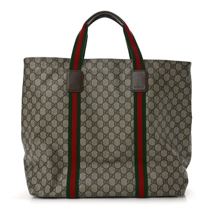 Gucci Tender GG Supreme Monogram Textured Dollar Calfskin Web Tote Beige Ebony New Acero 1 of 10