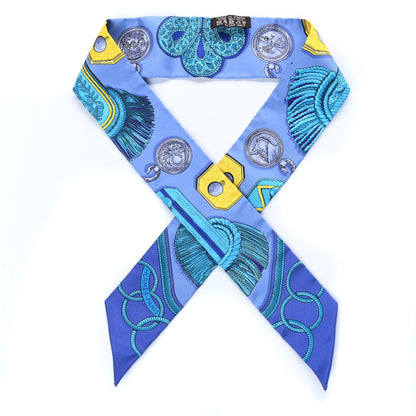 Hermes Silk Epaulettes Twilly Lavande Turquoise Jaune 1 of 4