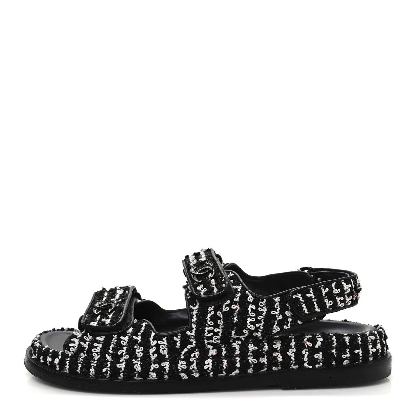 Tweed Velcro Dad Sandals 36.5 Black White