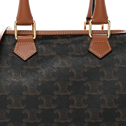 Celine Triomphe Canvas Calfskin Small Boston Bag Tan 8 of 10