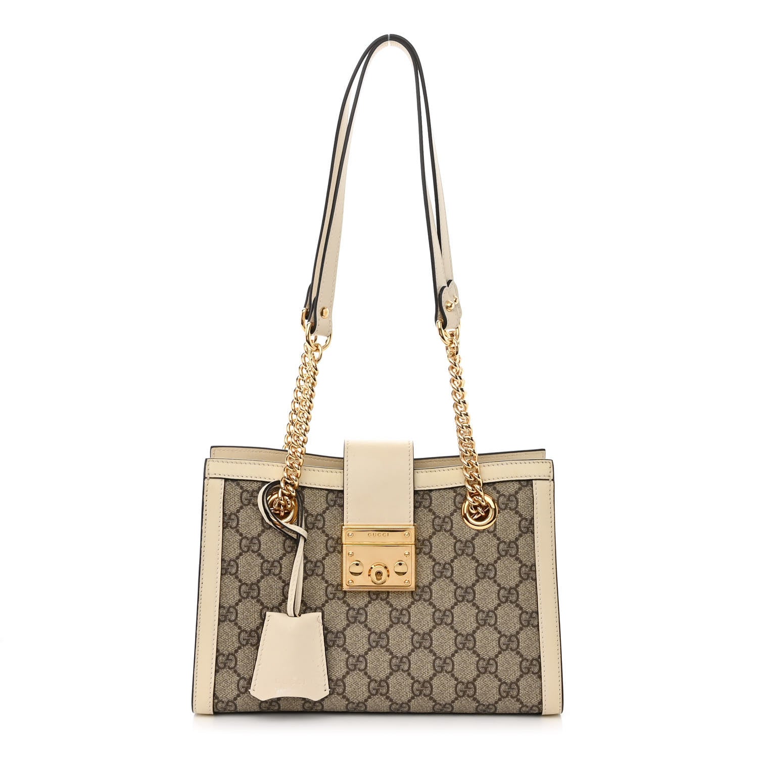 Gucci GG Supreme Monogram Moon Calfskin Small Padlock Tote Beige Ebony Mystic White 1 of 10
