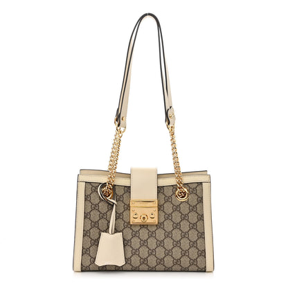 Gucci GG Supreme Monogram Moon Calfskin Small Padlock Tote Beige Ebony Mystic White 1 of 10
